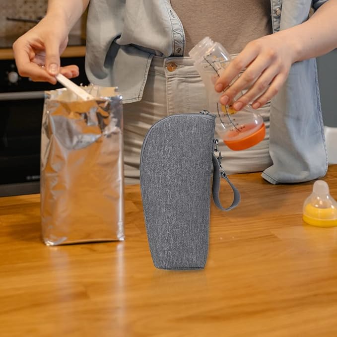 Kisangel Insulated Bottle Cooler Bag for Travel and Daycare Small Oxford Cloth Thermal Bottle Bag with Handle and Zipper Closure Portable Grey