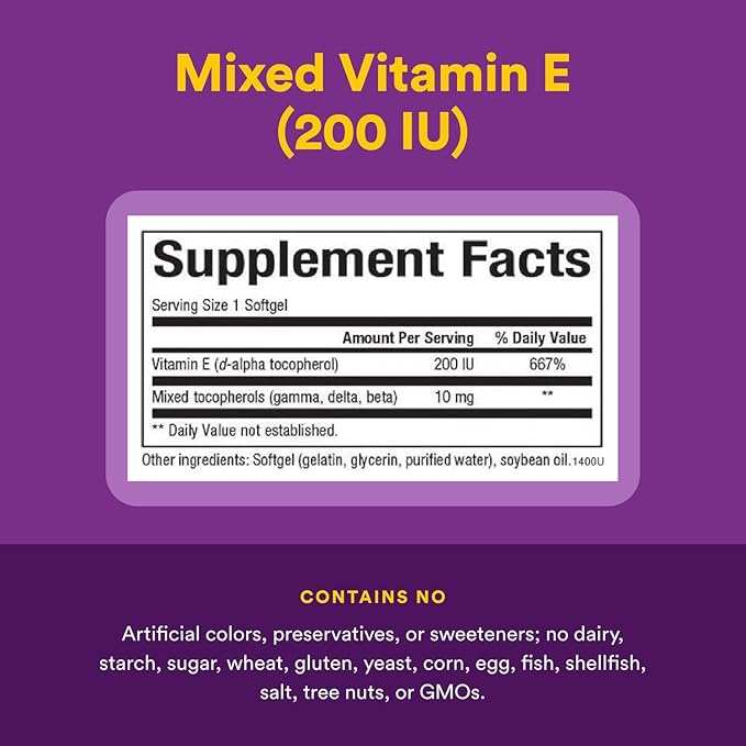 Natural Factors Vitamin E Mixed 200 IU, Antioxidant Support for Cellular Integrity, 90 Softgels