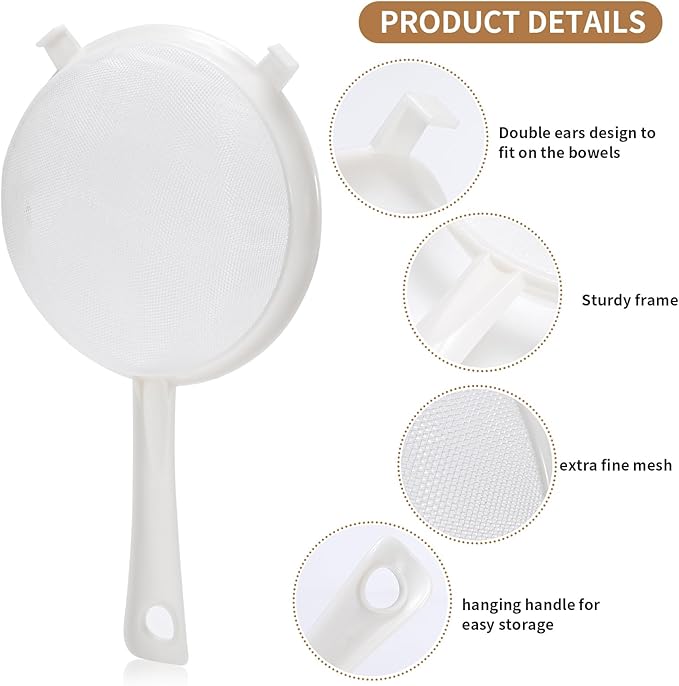 Kefir Strainer Set, 3-Size Plastic Non-Metal Sieve with Fine Mesh for Kefir Grains, Milk Kefir, Water Kefir & Kombucha & Quinoa - Durable, Food Grade & Easy Clean