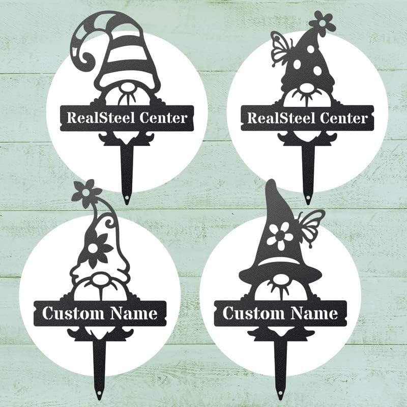RealSteel Customizable Gnome Seed & Plant Markers – Durable Metal Garden Stakes for Herbs, Fruits & Vegetables – Weatherproof Tags for Farmhouse & Greenhouse Décor (Type 4, Large)