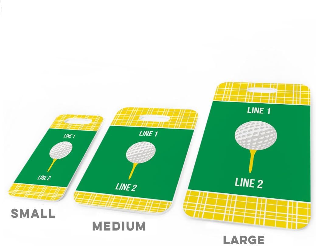 ChalkTalkSPORTS Golf Luggage & Bag Tag | Personalized Team with Golf Ball | Standard Lines on Back | Small | Yellow/Green