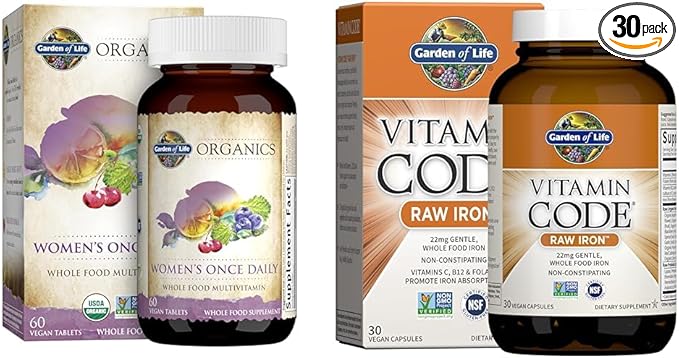 Garden of Life Women's Organics Once Daily Multivitamin with Vitamin Code Raw Iron Capsules - 60 Tablets Plus 30 Count