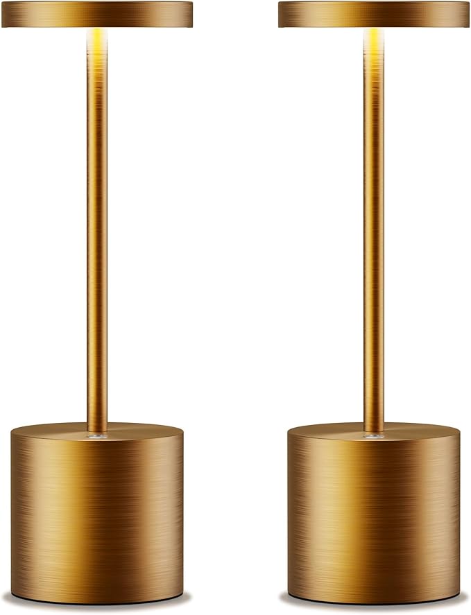 Cordless Table Lamps Rechargeable - Outdoor Portable LED Table Light 5000mAh Battery Operated Lamp 3 Color Stepless Dimming with Memory Function for Restaurant Dining Patio 2Pack Bronze