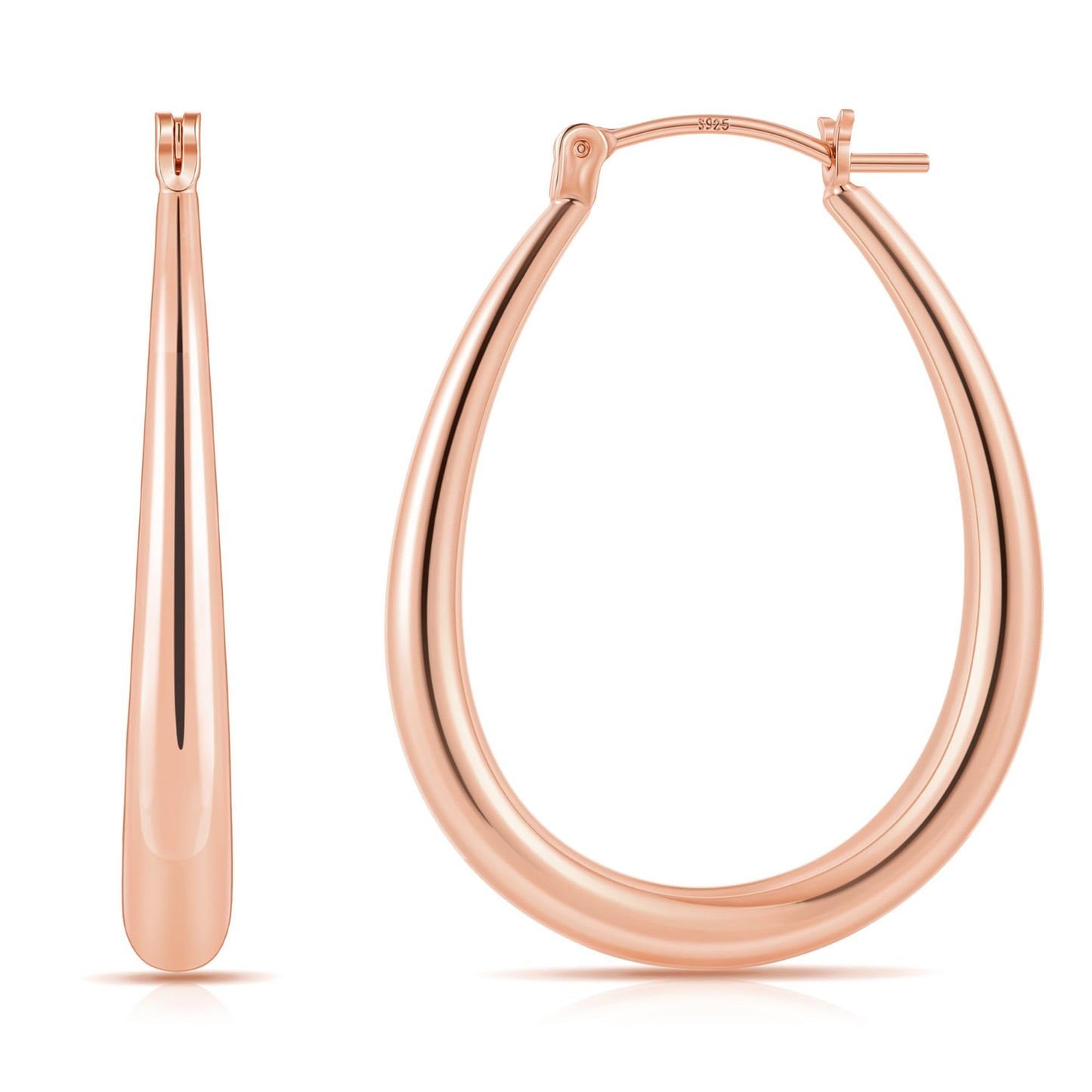 Gacimy Rose Gold Chunky Hoop Earrings for Women, 14K Rose Gold Plated Oval Hoop Medium Earrings with 925 Sterling Silver Post, 3