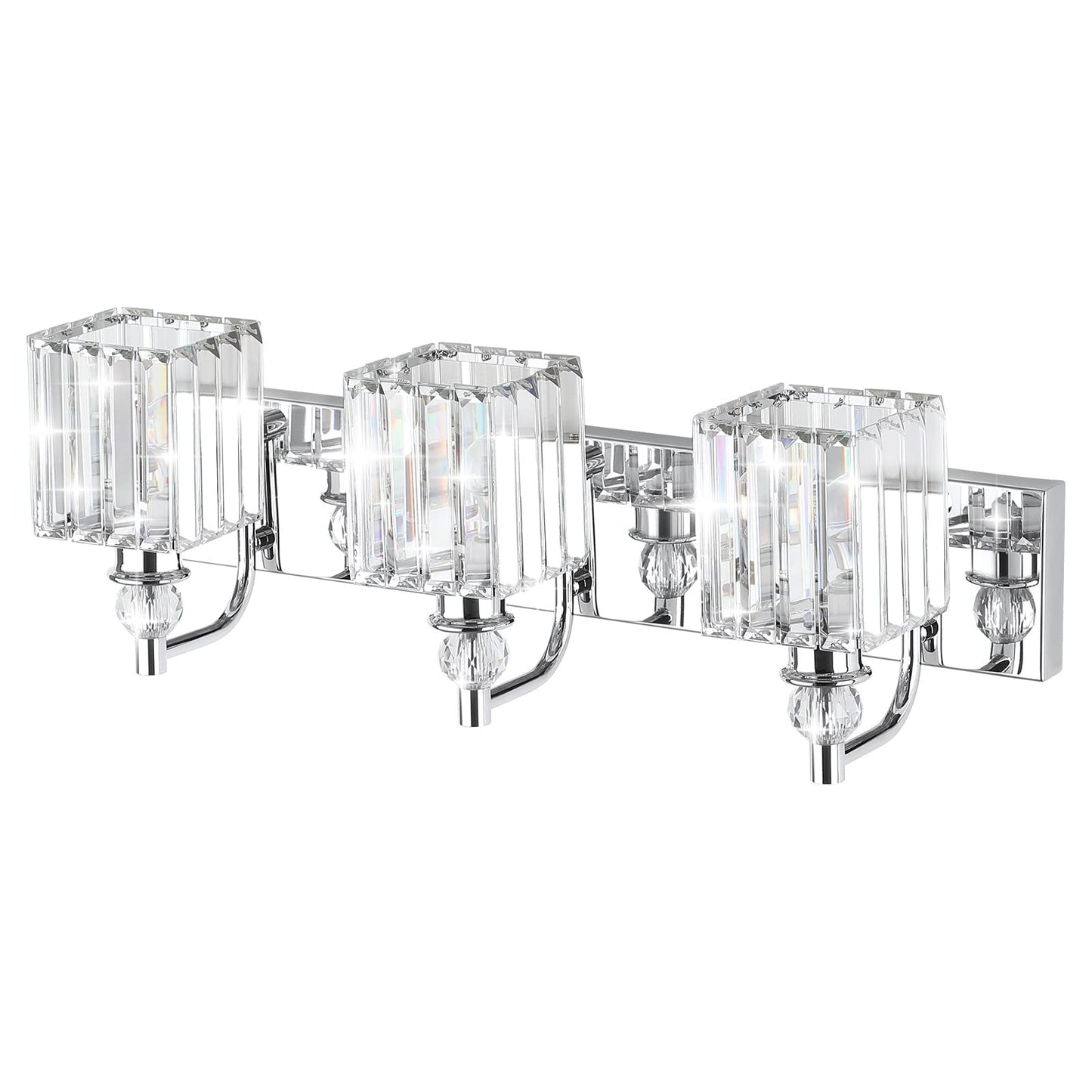 Ralbay 3-Light Crystal Vanity Light, 24 Chrome Stainless Steel, Model 8606 For Bathroom Wall Lighting