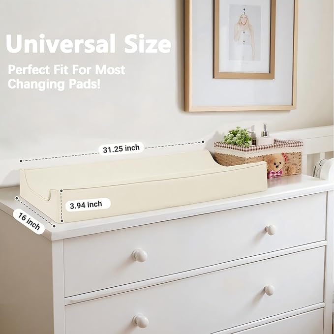 Vegan Leather Changing Pad Cover - 31"X 16" - Waterproof Wipeable, Extra Thick & Portable & Non-Slip Diaper Mat - Fits Standard Changing Tables for Baby Boy Girl (White)