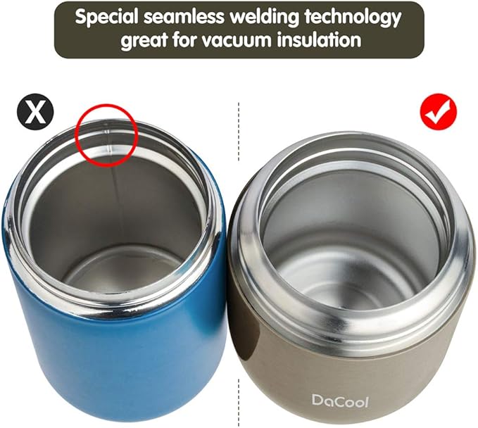 DaCool Food Thermo Insulated Food Jar Lunch Container Vacuum Stainless 16 Ounce Kids Adult Bento Box for Hot Food with Spoon Leak Proof for School Office Picnic Travel Outdoors, BPA free - Gray