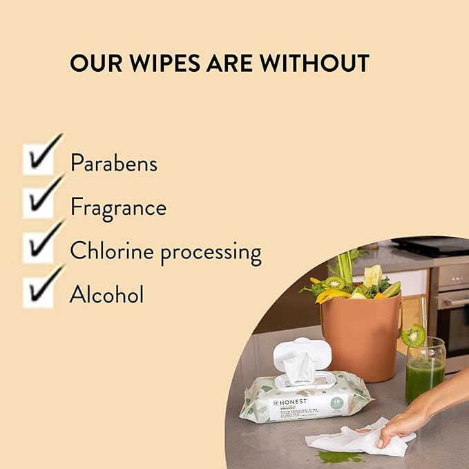 The Honest Company Clean Conscious Multi-Use Wipes Hypoallergenic and Unscented for Sensitive Baby Skin Over 99% Water Compostable Plant Based Baby Wipes Balance Blues 60 Count