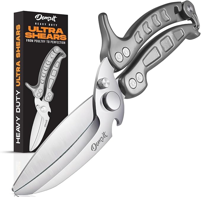 Poultry Shears, Kitchen Shears Heavy Duty for Food With Anti-Slip Handle & Safety Lock, Meat Scissors, Chicken, Lobster, Quail, Fish, Food Cutting Scissors, Bone Cutter (Ultra shears Silver)