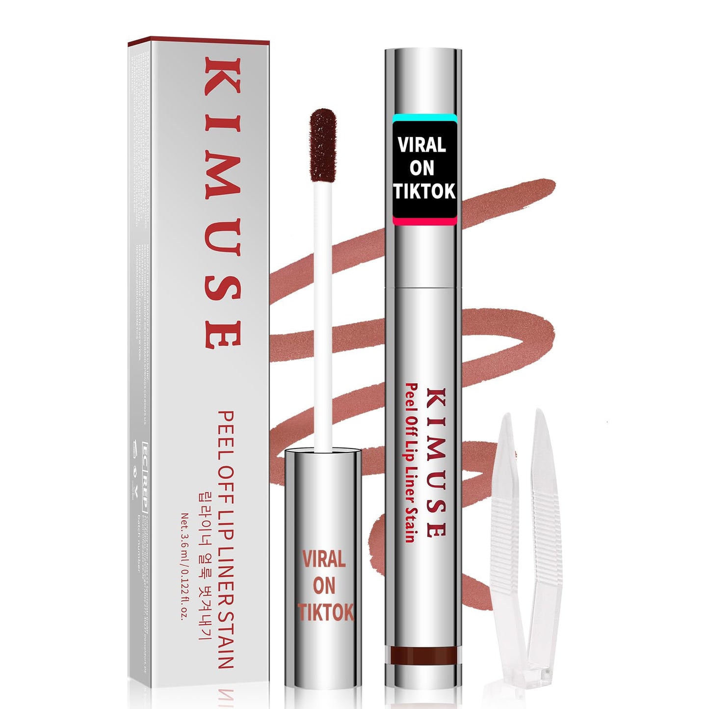 KIMUSE Peel Off Lip Stain, Long Lasting Lip Stain Peel Off with Tweezer, Waterproof Lip Liner Stain, Transfer-Proof, Highly Pigm