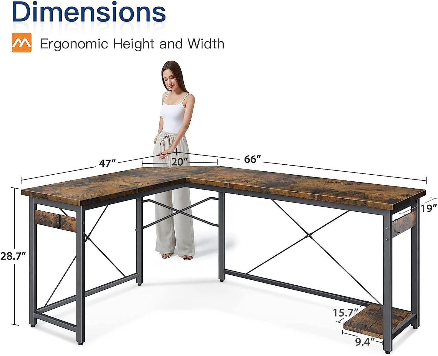 Coleshome 66" L Shaped Larger Gaming Desk, Corner Computer Desk, Sturdy Home Office Computer Table, Writing Workstation, Vintage