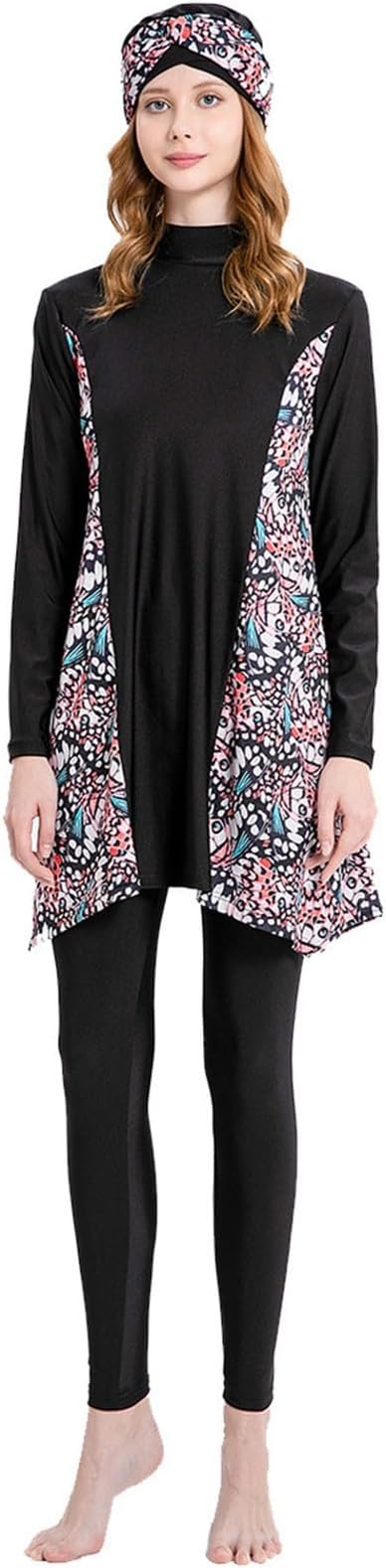 Muslim Women's 3 Piece Swimsuit Long Sleeve Trousers Swim Cap Conservative Full Coverage Bathing Suit for Water Sports