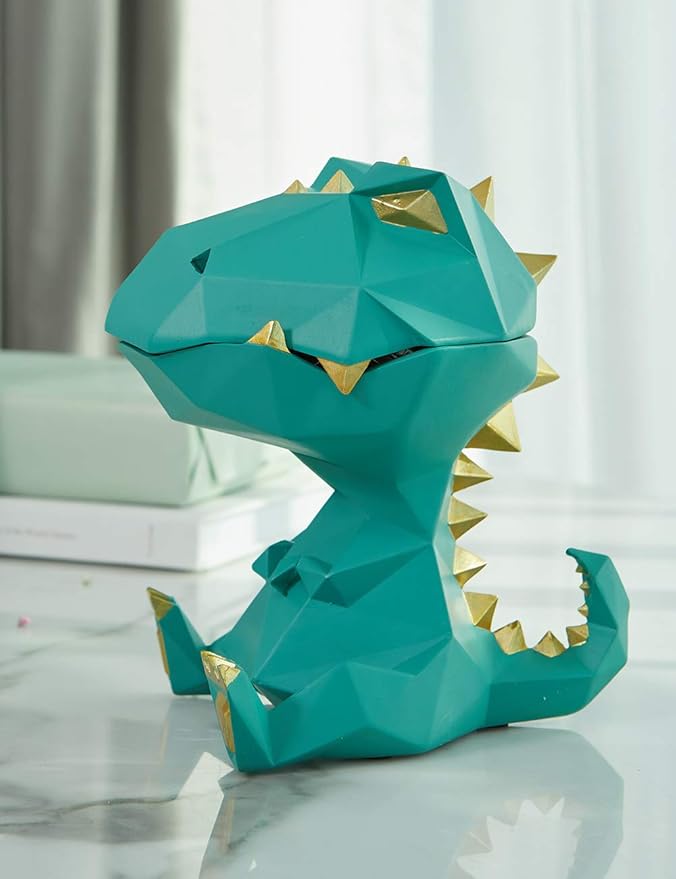 HAUCOZE Dinosaur Statue Candy Dish Key Bowl Dino Gifts Sculpture Modern Home Decor Accessories Pop Arts Polyresin Cookie Jar Green 7.5 inch