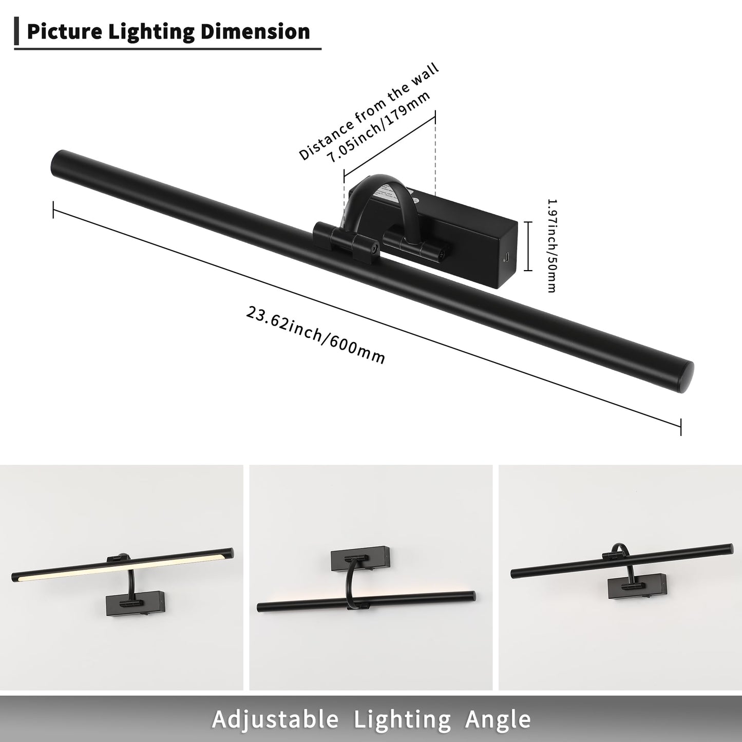 DESOOP Dimmable Black Picture Lights with Remote and Timer Wireless Art Lights Rechargeable Gallery Lighting for Canvas Portrait 24'' Inch 5W Warm White