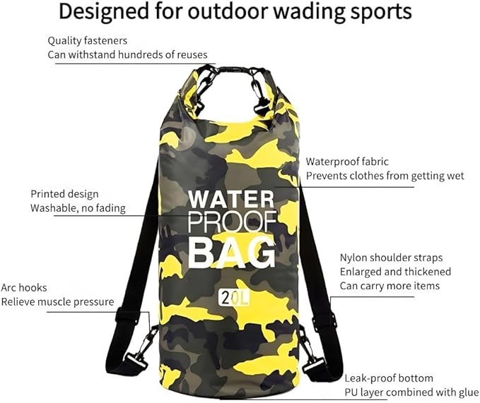 Waterproof Dry Bag Combo 5-30L Roll Top Dry Storage Bag Backpack for Kayaking Boating Beach Camping Travel Fishing, w/Phone Case & Collapsible Water Bottle & Sunglasses & Ear Band,Blue 20L