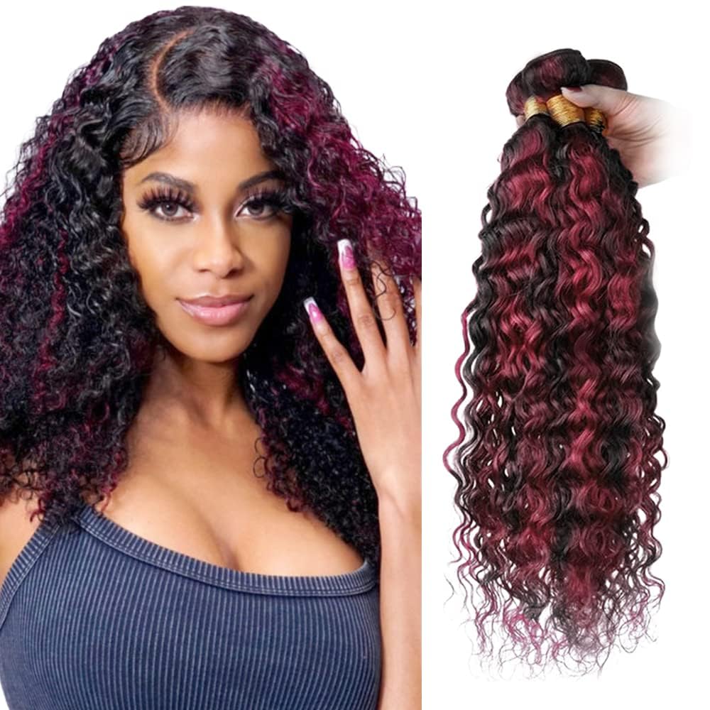Lagalaga Bundles Human Hair 22 24 26 Inch Deep Wave Burgundy P1B/99J Human Hair Bundles Unprocessed Brazilian Virgin Hair Quick