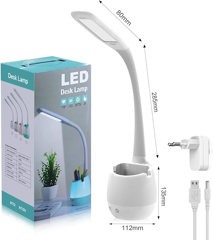 ERAY Rechargeable Battery Operated Lamp with 3 Color Modes/8 Colors Night Light/Pen Holder, Kids LED Desk Table Lamp for Home Office Dorm Reading Studying, Eye Caring, Ideal Gifts, Adapter Included