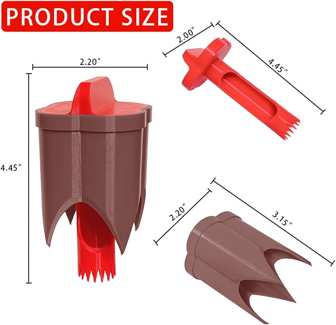 Pepper Corer, 2 in 1 Red Bell Pepper Seed Corer Remover Tool, Fruit & Vegetable Corers Quick Cave Tools for Jalapeno Cutter Deseeder, Red Brown