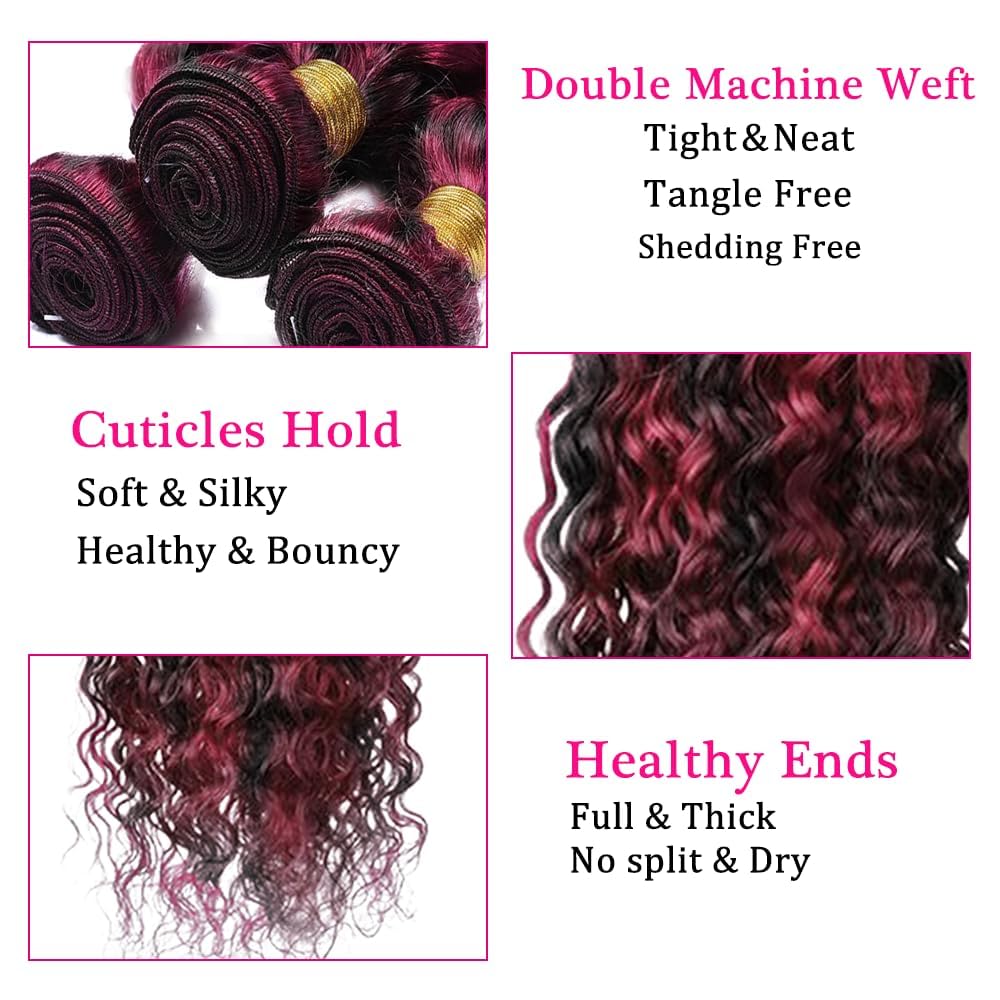 Lagalaga Bundles Human Hair 24 26 28 Inch Deep Wave Burgundy P1B/99J Human Hair Bundles Unprocessed Brazilian Virgin Hair Quick