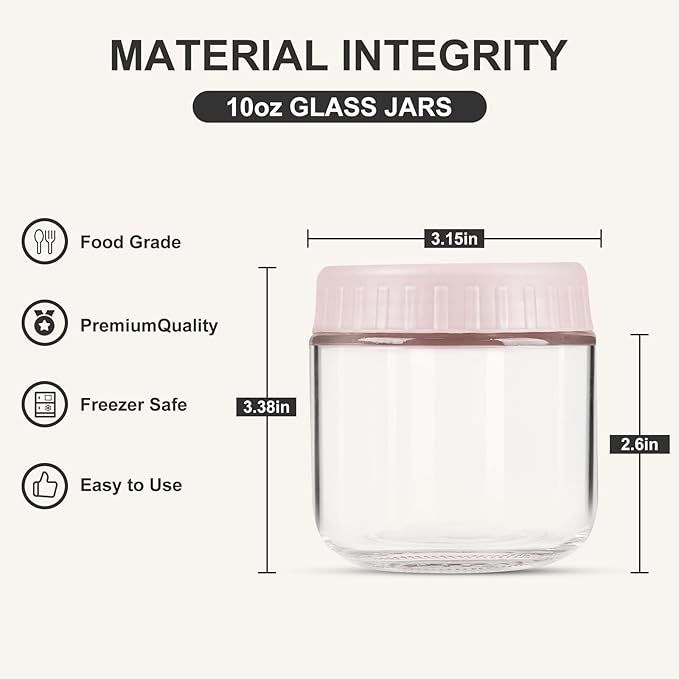 Overnight Oats Containers with Lids, 10oz Glass Jars with Lids 4 pcs, Wide Mouth Mason jars for Salad, Yogurt, Snacks, Meal Prep