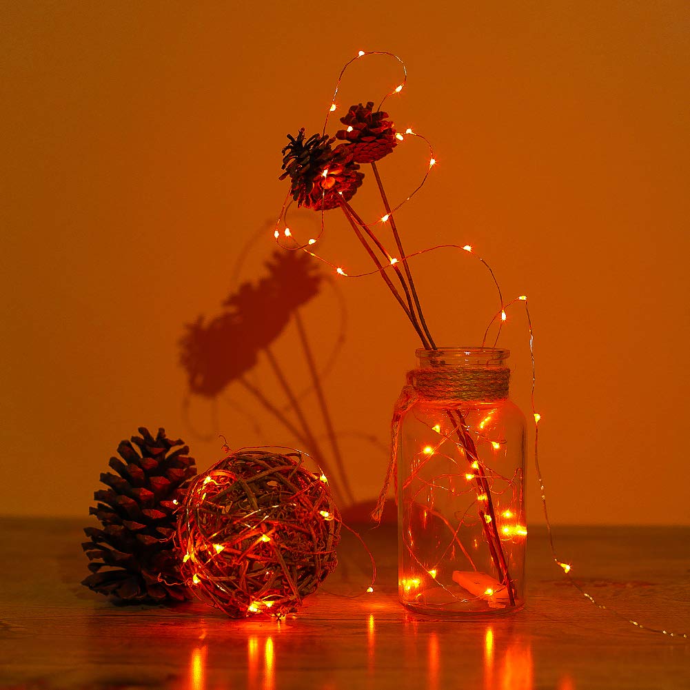 YKB 6 Pack Orange Fairy String Lights, Battery Operated, 3.3ft Silvery Copper Wire, Model SO01-SSL-0506PP