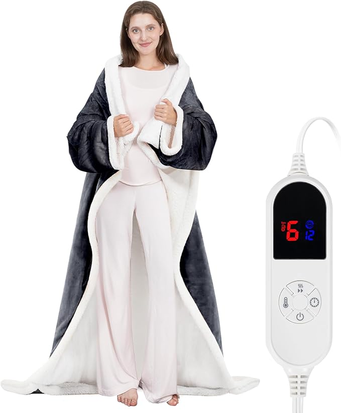 HOW'S MY HOUSE Wearable Heated Blanket with Sleeves and Foot Pocket, 52"x72" Electric Blanket for 6 Heat Settings, 12-Hour...