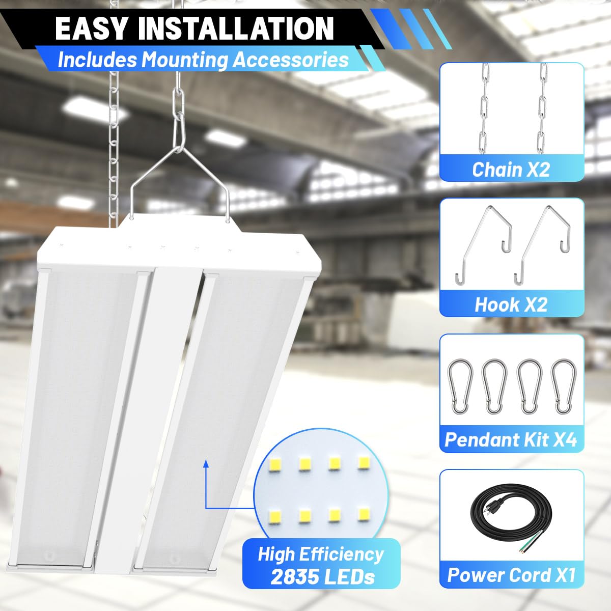 Allsmartlife Led High Bay Light 4-Pack, 5000K Daylight, 300W, Etl, Aluminum, Adjustable Tilt, White