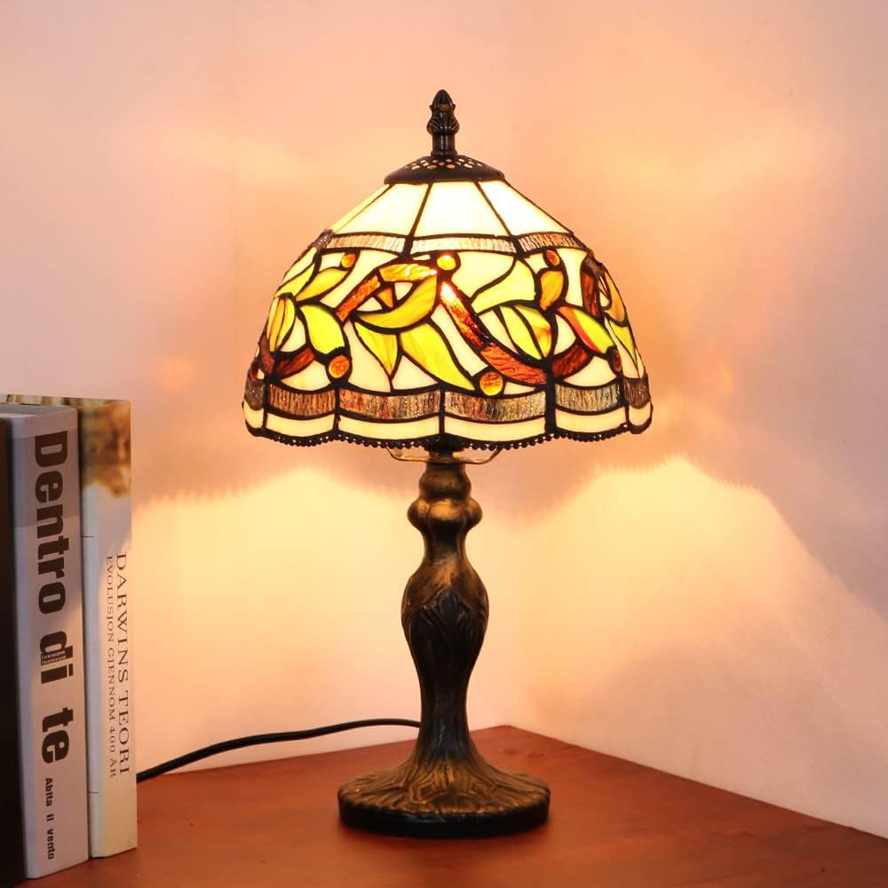 Miaoke Stained Glass Table Lamp Stained Glass Crystal Bead Style Table Light  Handmade Desk Bedside Night Light  Antique Art Craft Gifts Lover Living Room Bedroom Bookcase (Lace Baroque)