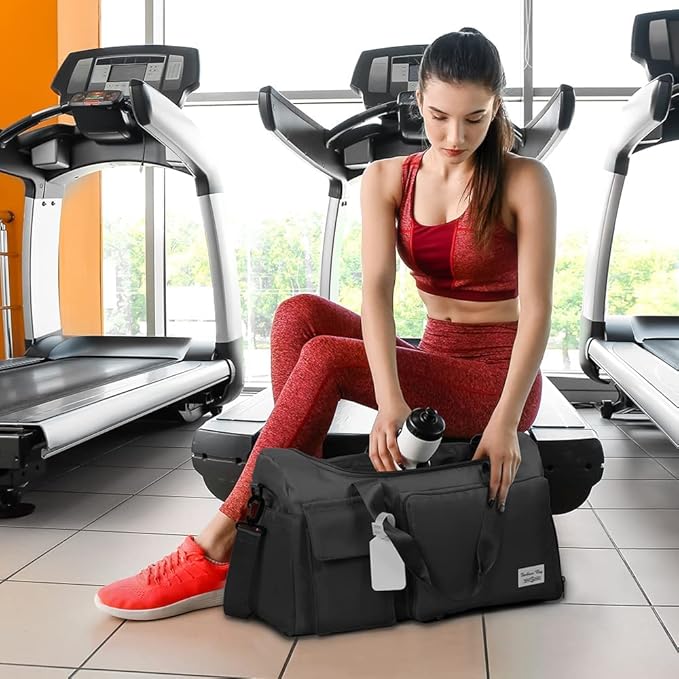 Travel Duffel Bag, Foldable Gym Bag with Luggage Tag, Large Capacity Weekend Overnight Bags with Wet and Dry Separation Bag, Waterproof Sports Tote Bag, for Travel, Sports, Gym (Black)