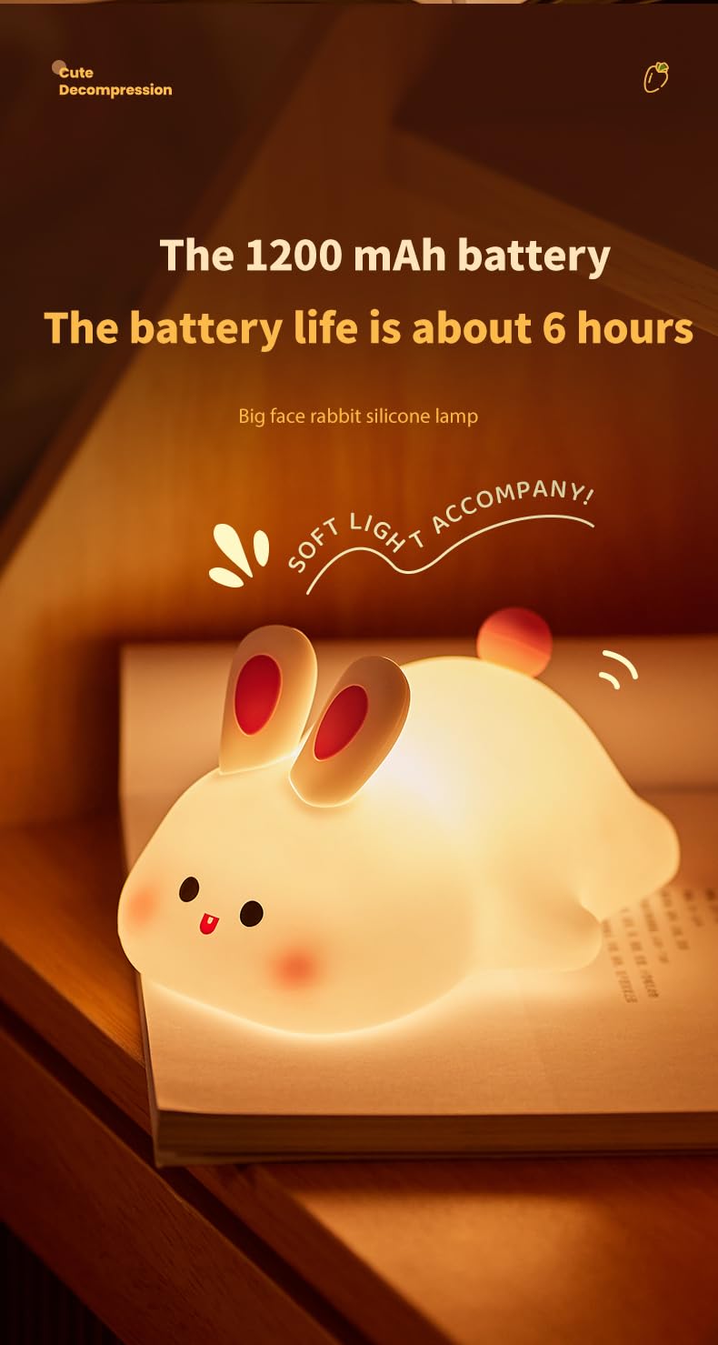 Atsui Rabbit Night Light  Led Squishy Novelty Animal Night Lamp  Food Grade Silicone 3 Level Dimmable Nursery Nightlight For Desk Decor  Funny Gifts Stuff For Boys Girls Baby  White Elephant Gifts