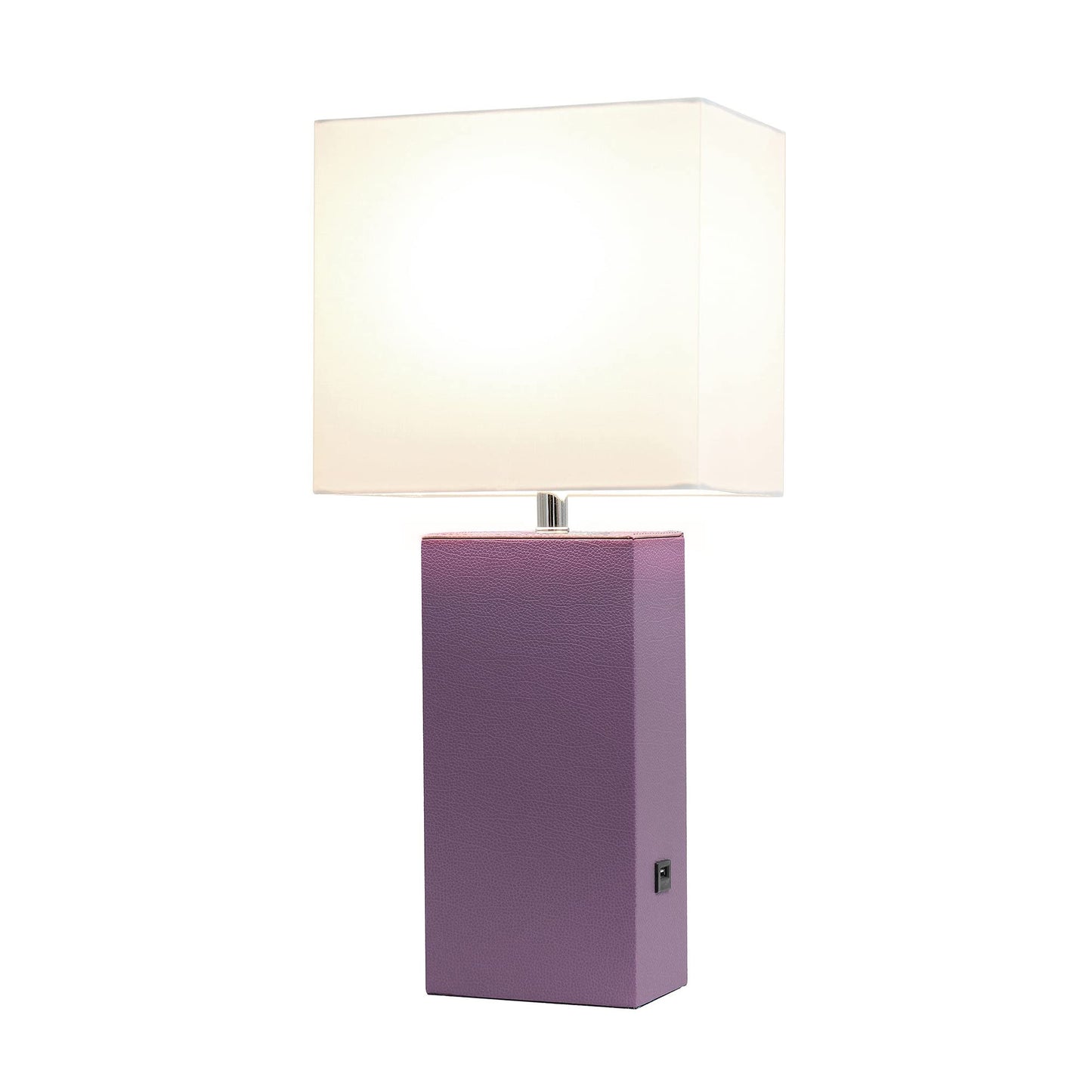 LALIA HOME 21in Leather Base Bedside Table Lamp with USB Charging Port, Purple, Model LHT-3012, Modern Home Décor for Living Room, Bedroom, Office