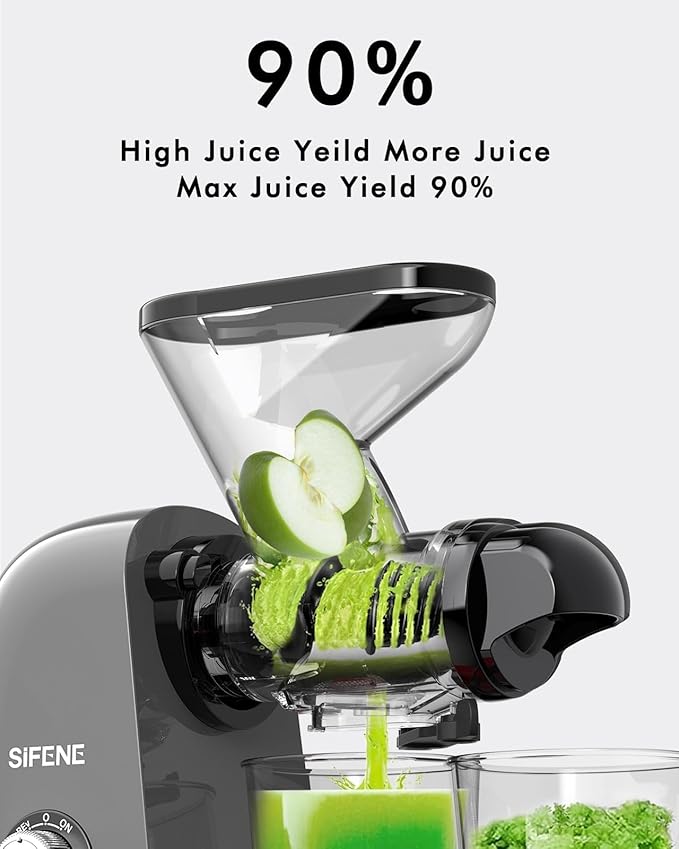 SIFENE Compact Slow Juicer, Easy to Clean, Quiet Masticating Juicer for Small Spaces, Dual Feed Chutes, Cold Press, BPA-Free, 280ml Mini Juicer for Celery, Carrots, Greens, 100W/150W, Dishwasher Safe,