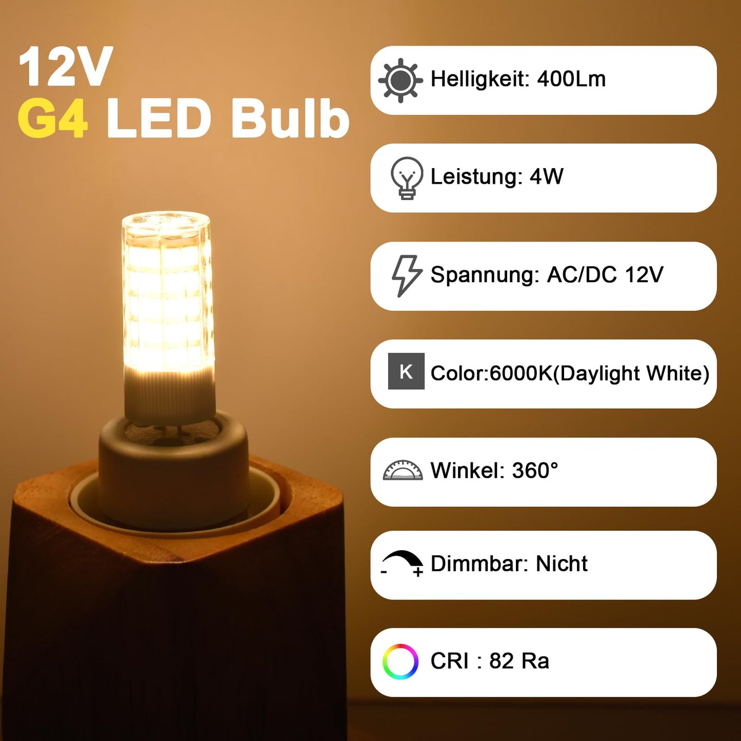 Trijzhou 5 Pack G4 12V Led Light Bulbs  4W (40W 30W Halogen Equivalent) Warm White 3000K Ac Dc 400 Lm  G4 Jc T3 Bi-Pin Base Bulb For Home And Landscape Lighting