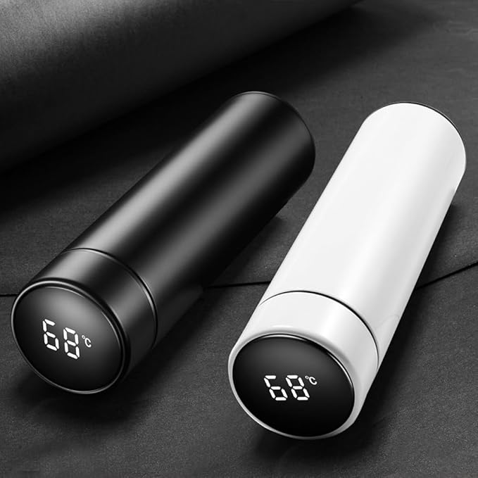 Water Bottle with LED Temperature Display Double Walled Vacuum Insulated Water Bottle Stainless Steel Automotive Travel Bottle BPA-free Leak Proof Keep Cold/Warm For 12H, Black, SMB0001