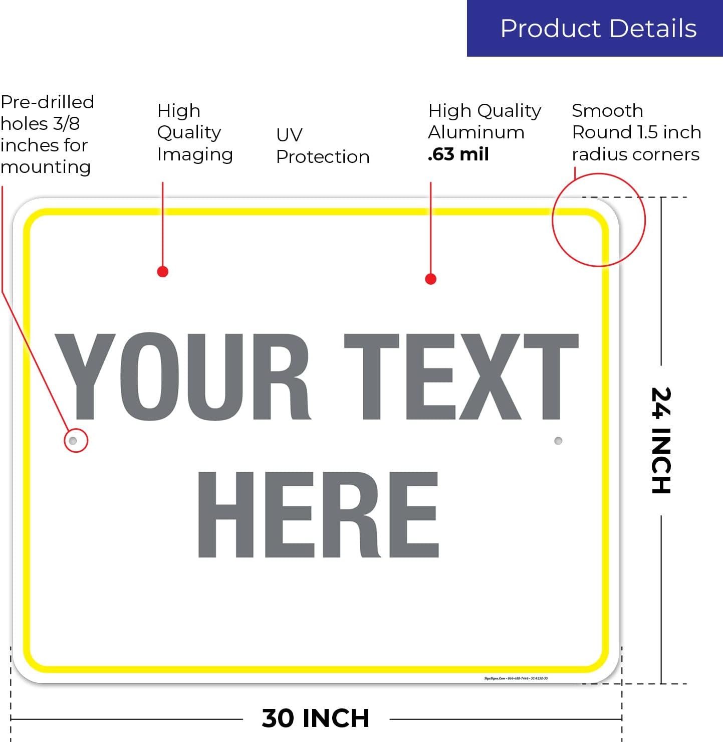 Personalized Custom Customize for Office, Business, Workplace, Home, Airbnb, Delivery Yellow Sign, 24x30 Inches, Rust Free .063 Aluminum, Fade Resistant, Made in USA by Sigo Signs