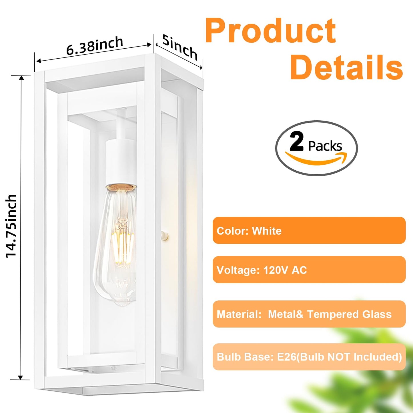 Slypadan 15 Large Outdoor Wall Lights  2 Pack White Outdoor Light Fixtures  Modern Waterproof Exterior Lighting Sconces With Clear Glass Shade For Front Door  Porch  Garage