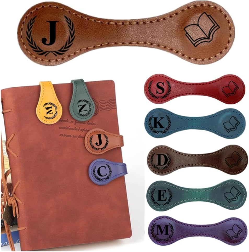 Personlized Magnetic Leather Bookmarks with Initials, Customized Book Marks Clip 26 Letters Bookmark for Reading Women, Men, Kids,Cute Book Markers Meaningful Gift for Book Lovers (Light Brown, J)