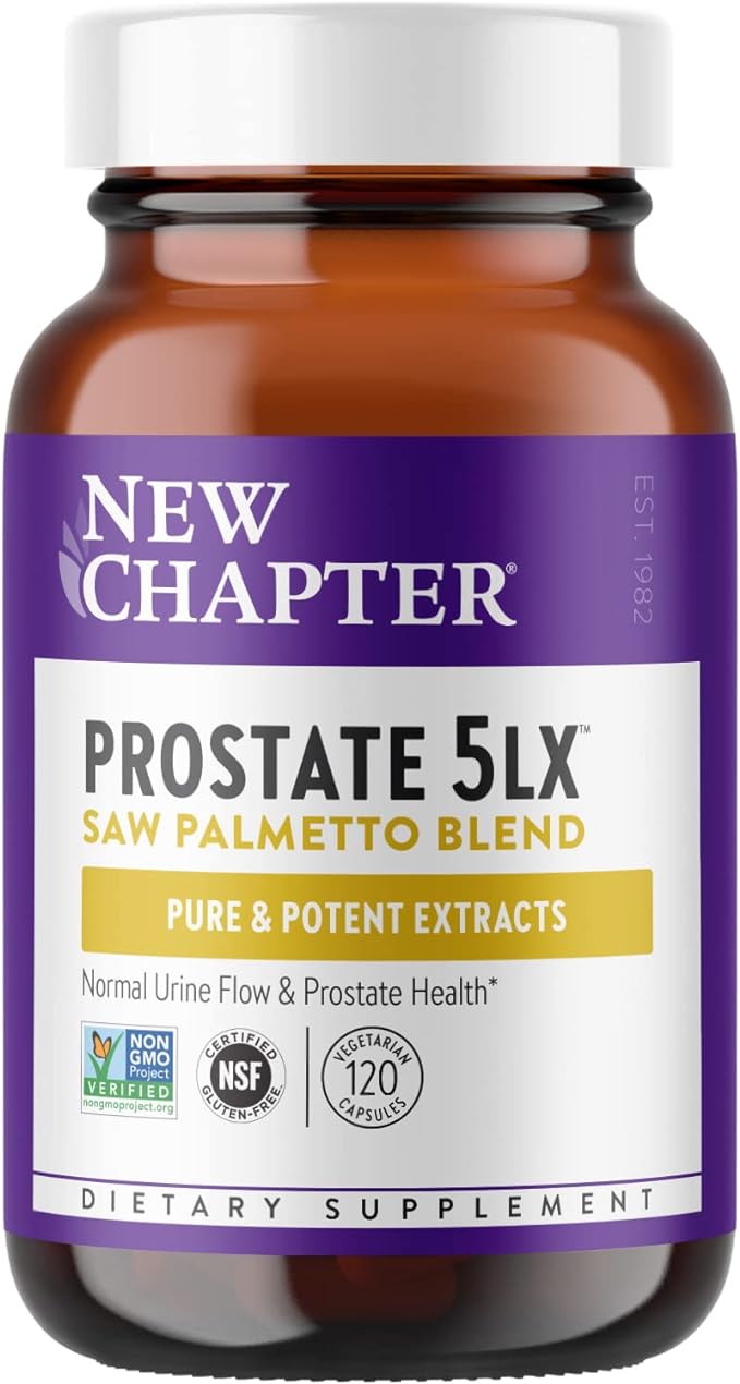 New Chapter Prostate Supplement - Prostate 5LX™ with Clinical Strength Saw Palmetto + Fermented Selenium for Men’s Wellness - 120 ct Vegetarian Capsule