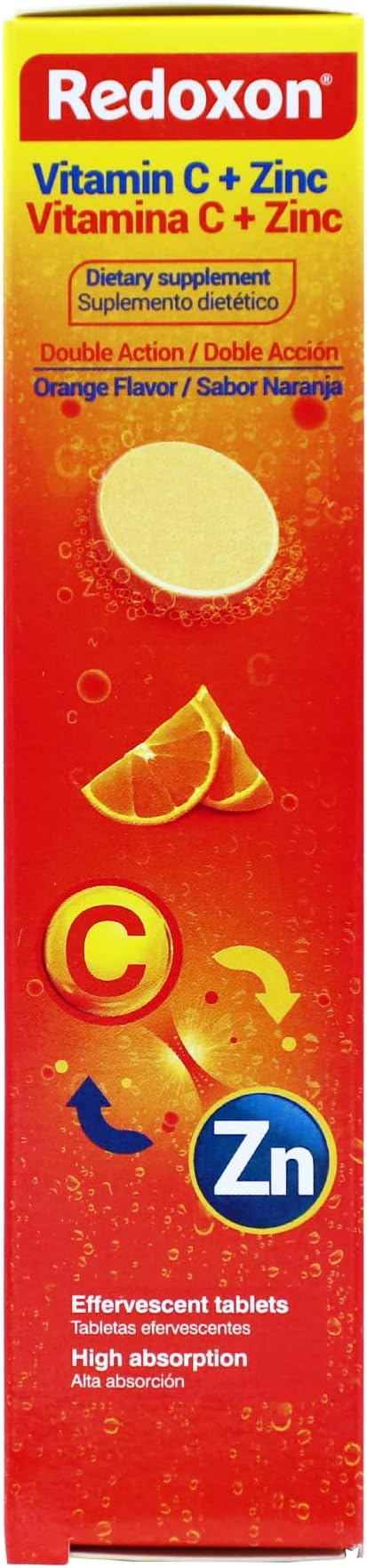 Redoxon Vitamin C + Zinc, Effervescent Tablets of Vitamin C and Zinc, Helps Support Your Immune System, Orange Flavor, 20 Effervescent Tablets, 2.82 Oz, Box