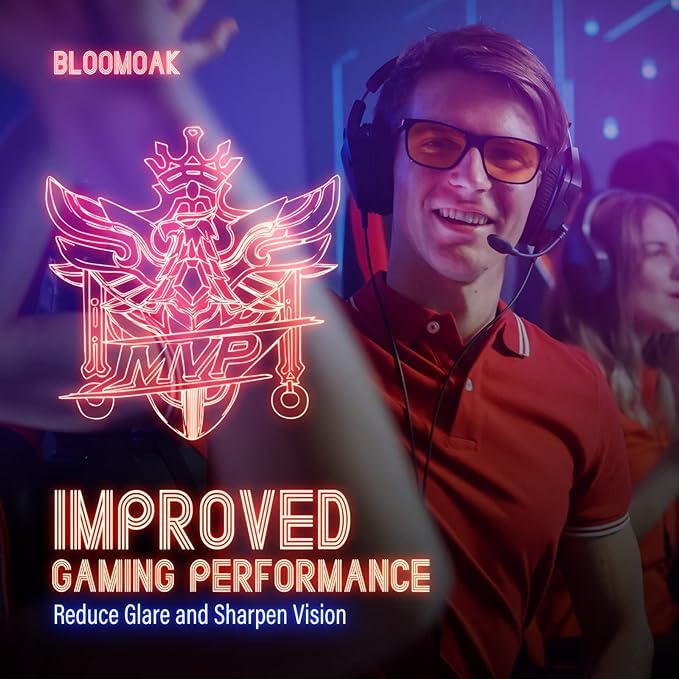 Bloomoak-99% Blue Light Blocking Glasses - Gaming Glasses - Anti Glare - Anti Fatigue -Suitable for Screens, Games, TVs