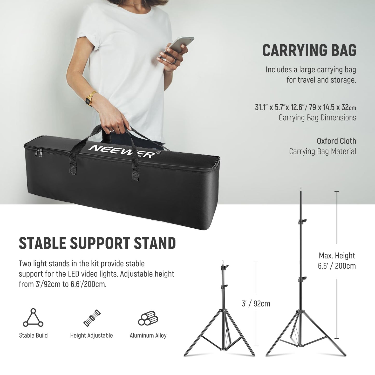 NEEWER Upgraded 660 PRO II RGB LED Video Light with App Control & Tripod Stand Kit, 2 Pack 50W/1% Min Dimming/CRI97+/3200~5600K Key Lighting for Game Streaming YouTube Recording Studio Photography