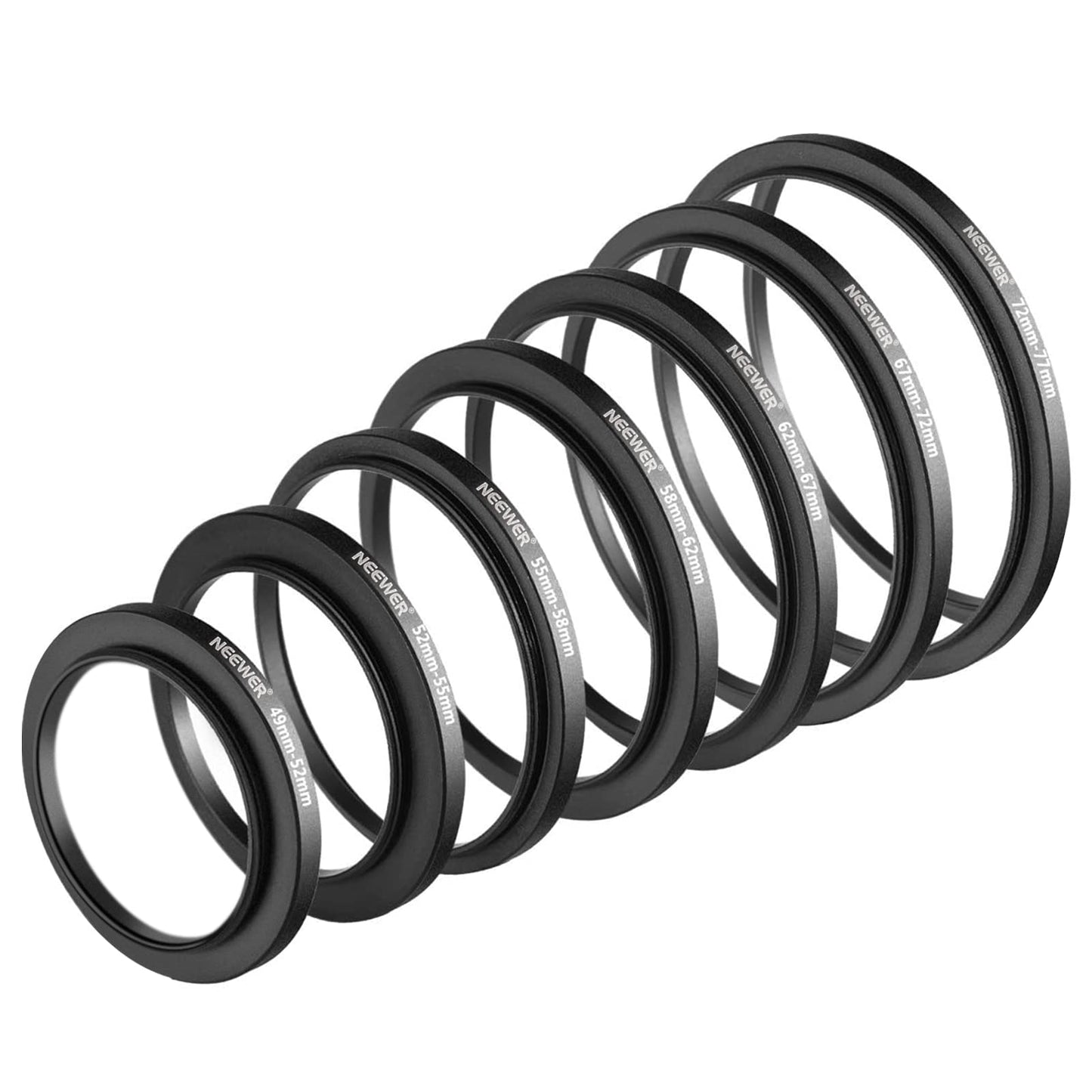 Neewer 7Pcs Step Up Rings Filter Adapter, 49-52Mm, 52-55Mm, 55-58Mm, 58-62Mm, 62-67Mm, 67-72Mm, 72-77Mm Threaded Premium Anodize