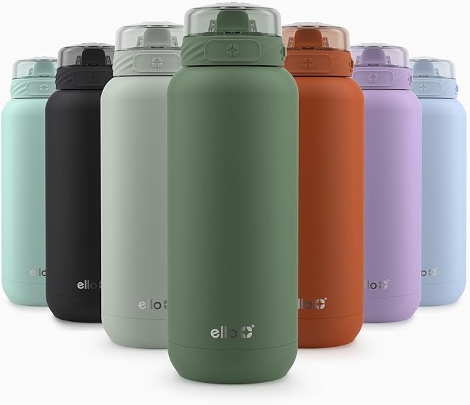 Ello Cooper 32oz Stainless Steel Water Bottle Vacuum Insulated with Straw and Carry Handle, Leak Proof Locking Lid with Soft Silicone Spout, Dishwasher Safe, Acorn Squash