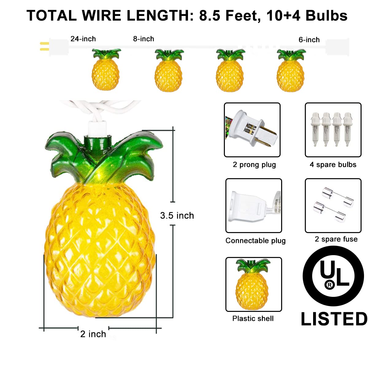Abeja Pineapple String Lights, 8.5Ft Copper Fairy Lights, 10 Pineapple Decorations, Tropical Theme for Summer Patio, Home, Camping, Bars