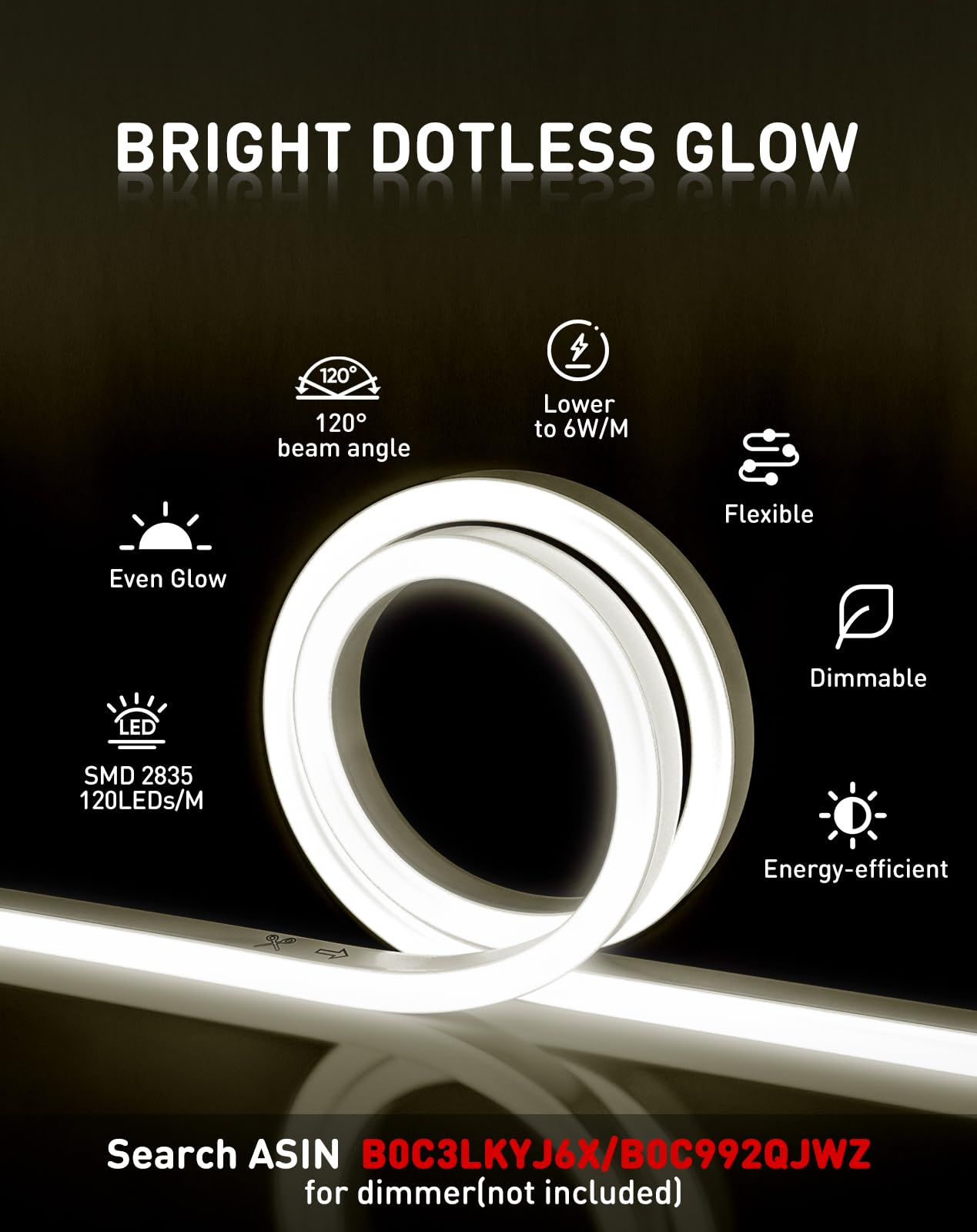 Shine Decor LED Neon Rope Lights, 65.6FT, Cool White, Waterproof PVC, ETL Plug&Play, 120LED/M for Home/Commercial Use
