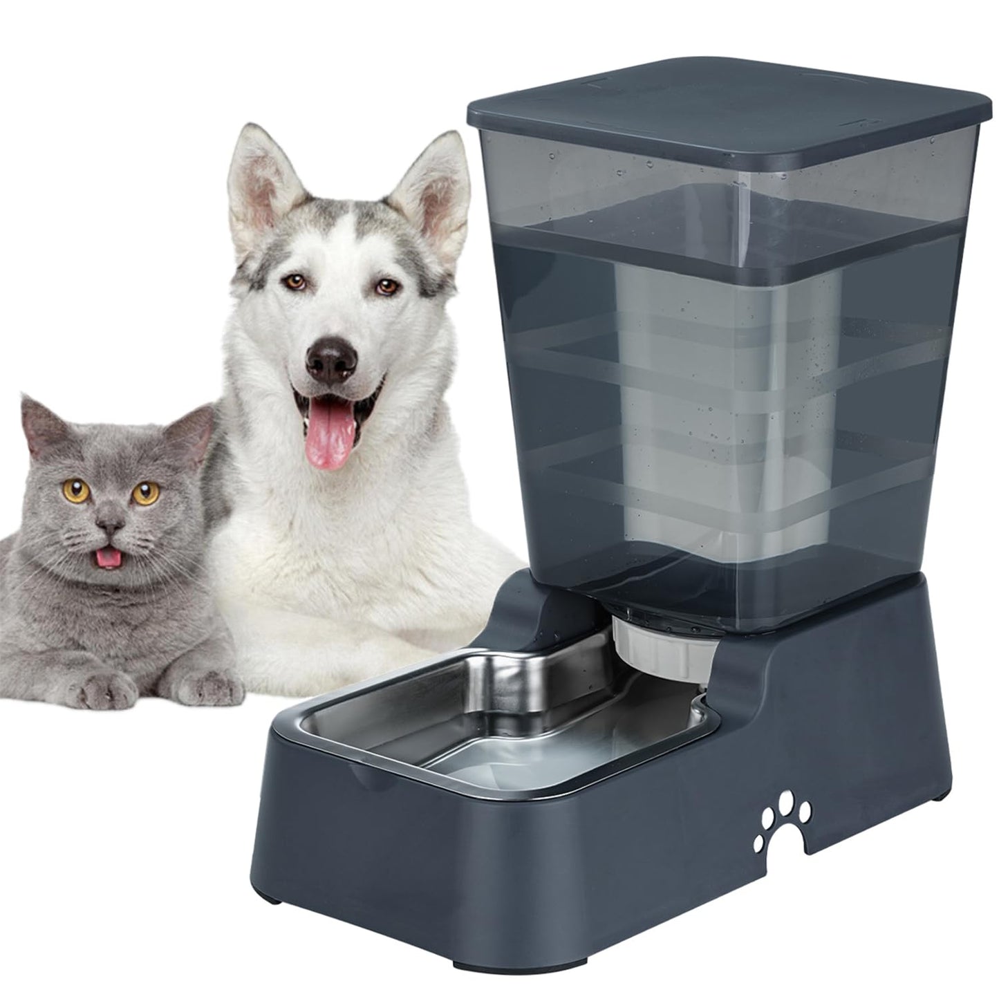 Leefele Automatic 5.4L/1.4Gal Pet Waterer, Pet Automatic Dog Water Dispenser Gravity Stainless Steel Water Feeder, Large Capacity Feeding Bowls for Cats and Medium & Large-Sized Dogs