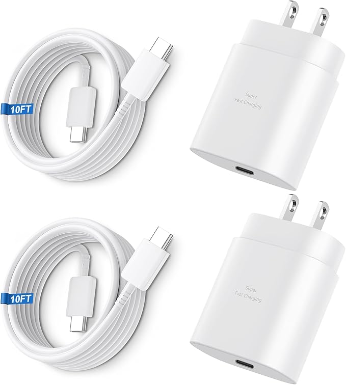 Type C Charger Fast Charging for iPhone 17 16, 25W USB C Super Fast Charger Block with 10FT Long C Fast Charging Cable for Galaxy S25/S24/S23/Plus/Ultra, iPhone 17/16/15/Pro/Pro Max/iPhone Air 2Pack