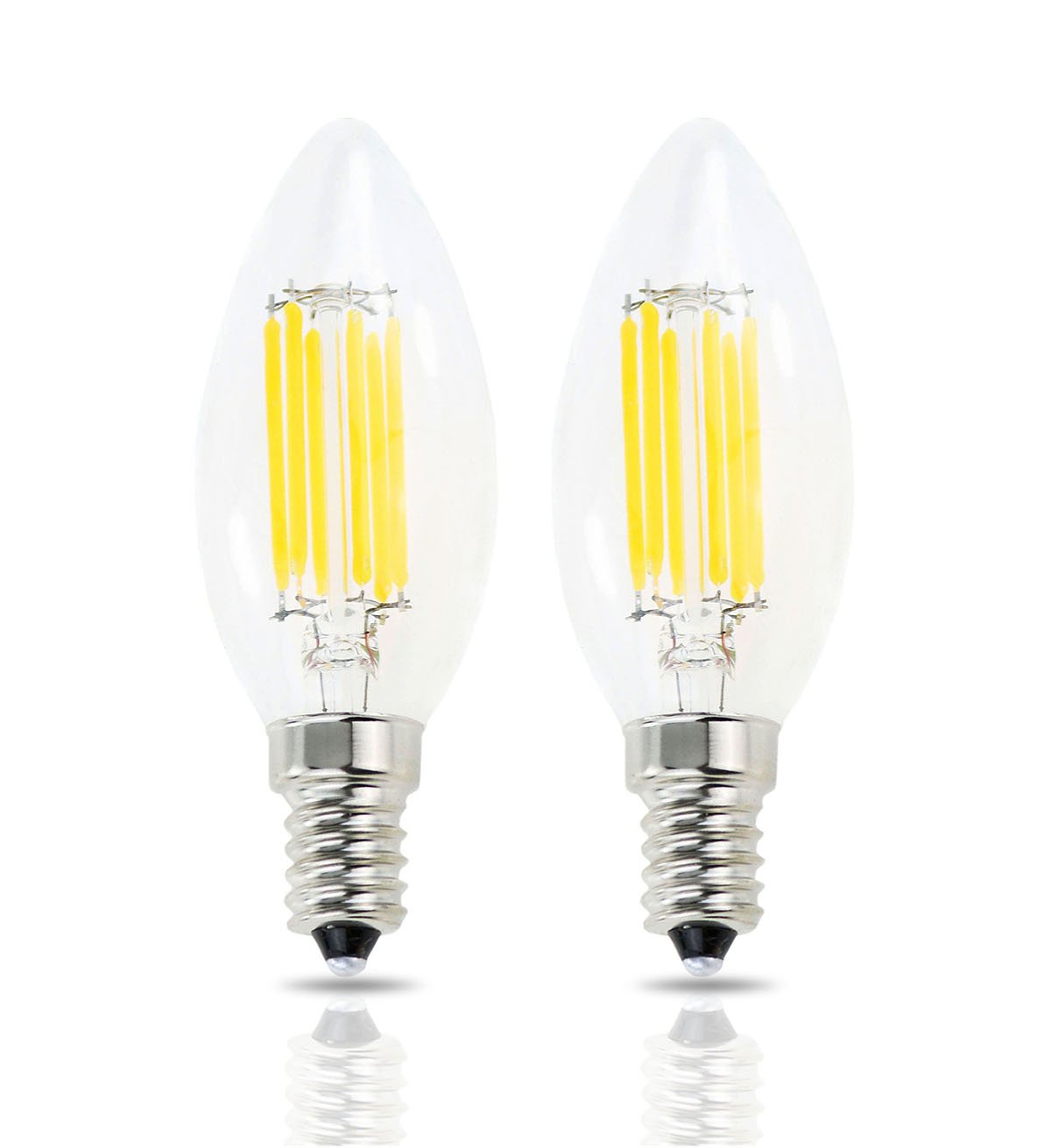 Lamsky E14 LED Filament Candle Bulb, Warm White 2700K, 60W Equivalent, Clear Glass, 2 Count