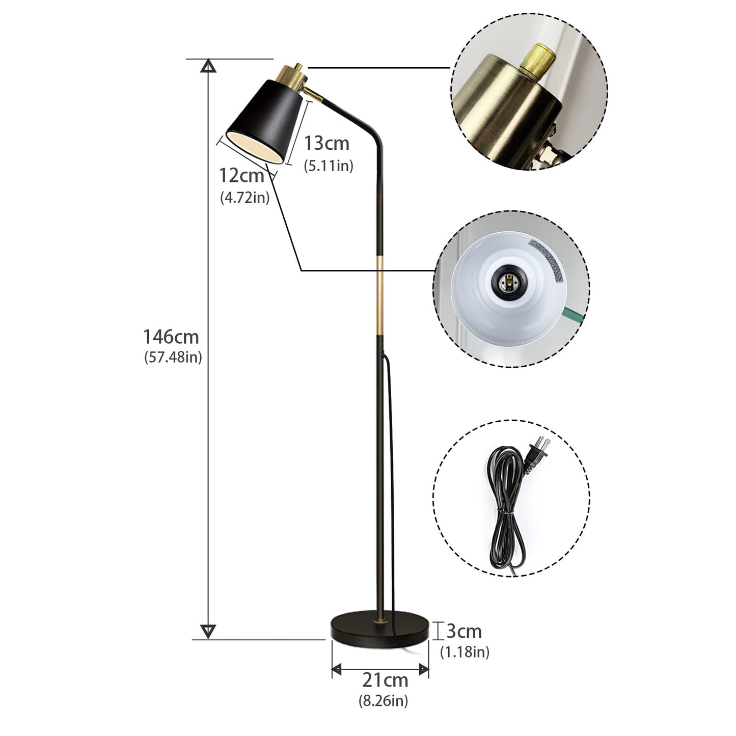 Lalisu Industrial Floor Lamp - Adjustable Metal Heads, Rustic Black Reading Light For Living Room, Bedroom & Office Décor