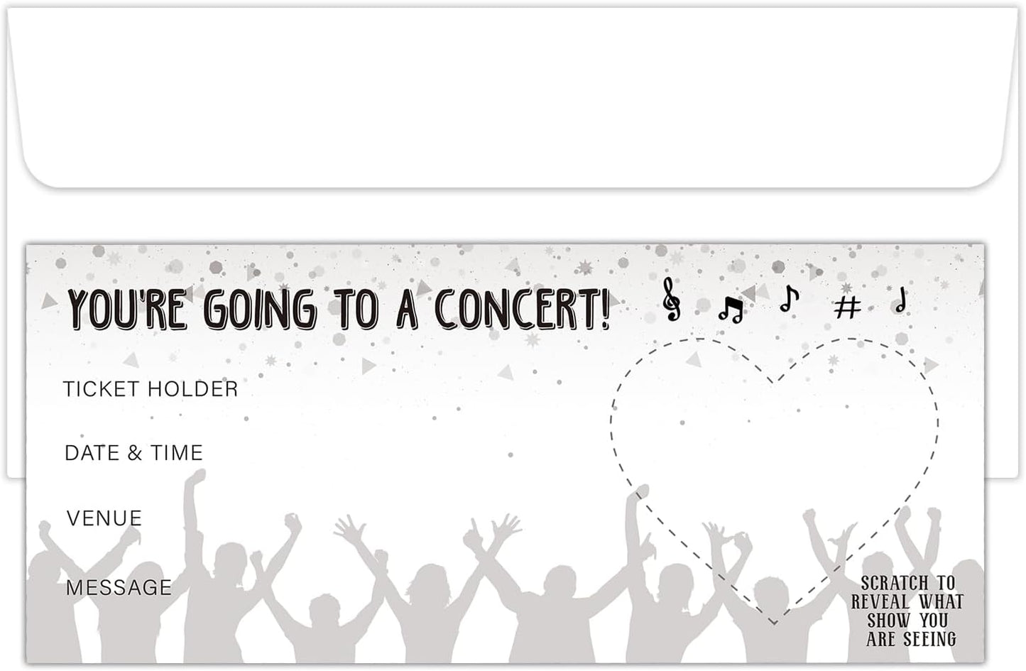 DIY Scratch Off Cards with Envelope, Concert Ticket for Vacation Birthday Wedding, Surprise Music Festival Reveal Gifts for Couples Family and Friends (1 Set) -006A